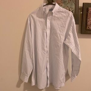 Jos A. Banks Mens White Shirt w/Purple and Blue Stripes - Size 15 1/2 - 34